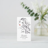 Carte De Visite Hairstylist Dessin Lèvres rouges cheveux longs (Debout devant)