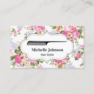 Carte De Visite Hairstyliste Vintage Floral Comb Hair Salon