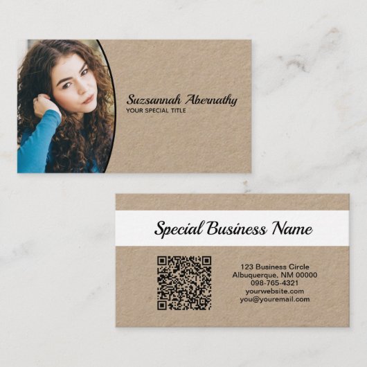 Carte De Visite Half Oval Professional Photo QR Code Nanny  (Devant / Derrière)