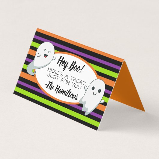 Carte De Visite Halloween Ghost "Hey Boo" Treat Bag Topp (Devant)
