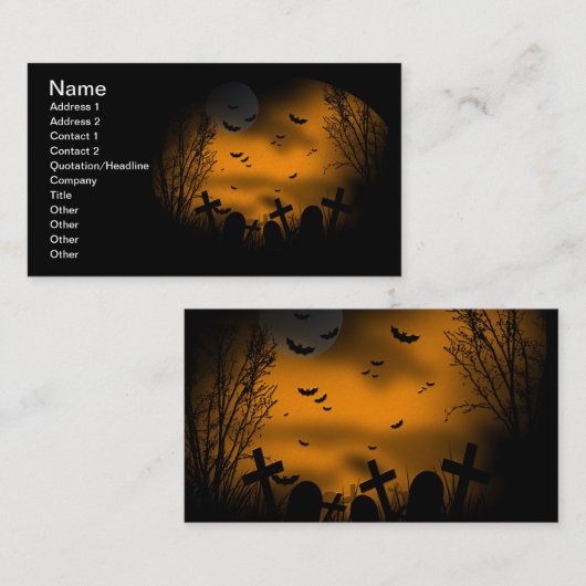 Carte De Visite Halloween Graveyard avec chauves-souris et pierres (Devant / Derrière)