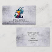 Carte De Visite Halloween Scarecrow With Bats Crow and Owl (Devant / Derrière)