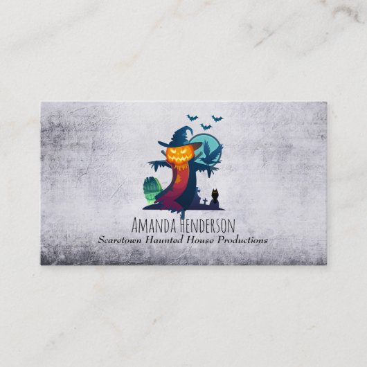 Carte De Visite Halloween Scarecrow With Bats Crow and Owl (Devant)