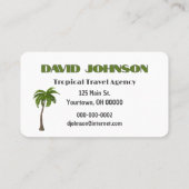 Carte De Visite Hamac Tropical Pour Agent De Voyage (Dos)