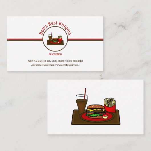 Carte De Visite Hamburger Repas Diner Restauration rapide Logo (Devant / Derrière)