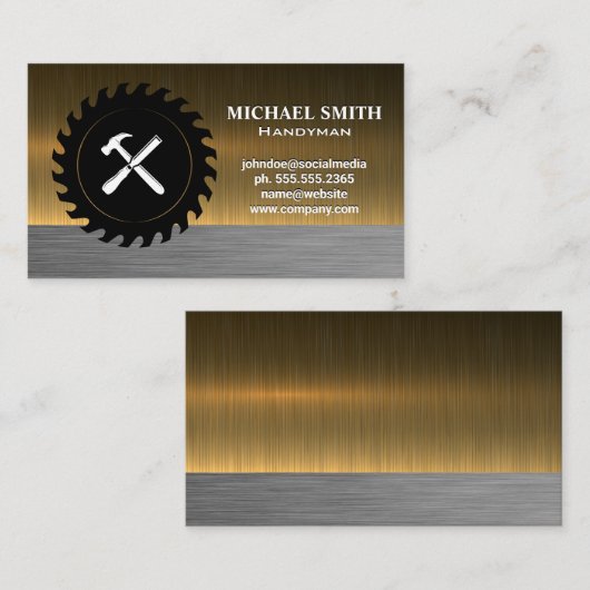 Carte De Visite Hammer Chisel | Vis circulaire | Metallique (Devant / Derrière)