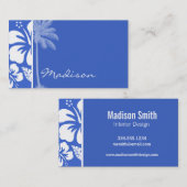 Carte De Visite Han Blue Hawaiian Tropical Hibiscus; Palm (Devant / Derrière)