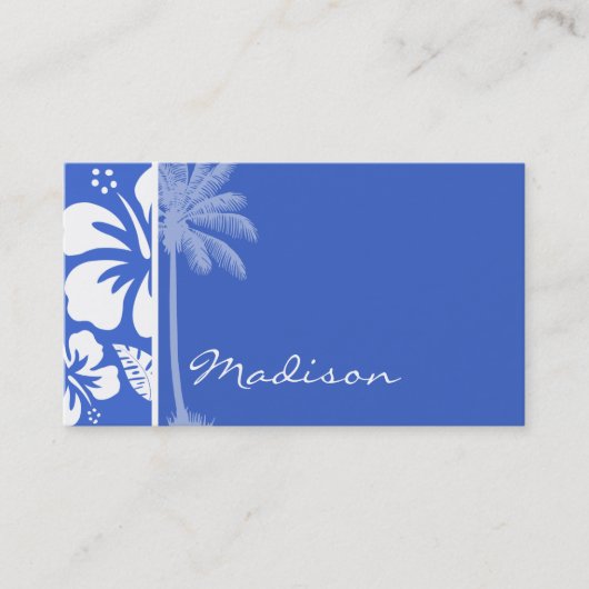 Carte De Visite Han Blue Hawaiian Tropical Hibiscus; Palm (Devant)