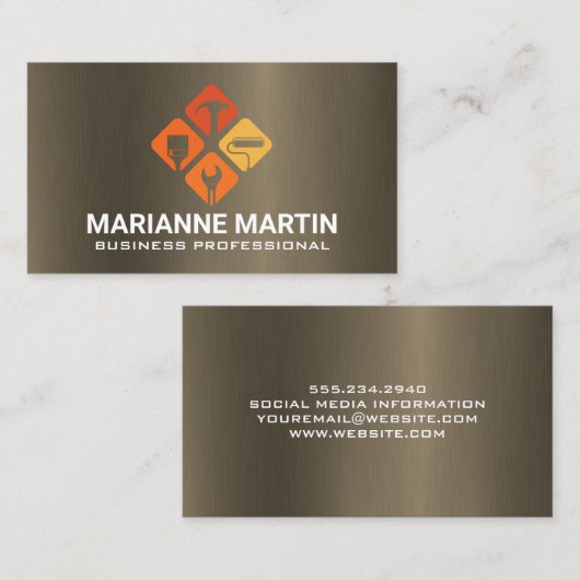 Carte De Visite Hand Tools Icon | Metal Background (Devant / Derrière)