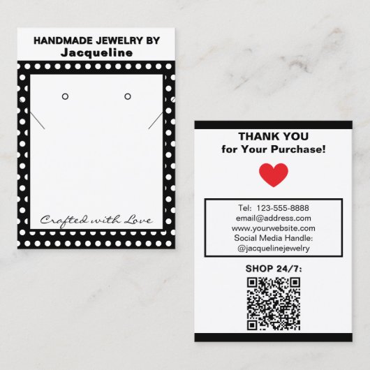 Carte De Visite Handmade Necklace Earrings Black White Polka Dots (Devant / Derrière)