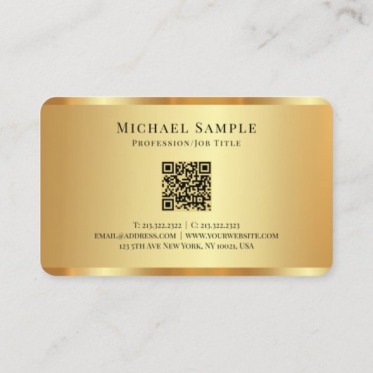 Carte De Visite Handwritten Script Name QR Code Luxurious Gold (Dos)