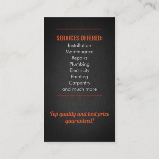 Carte De Visite Handyman (Dos)