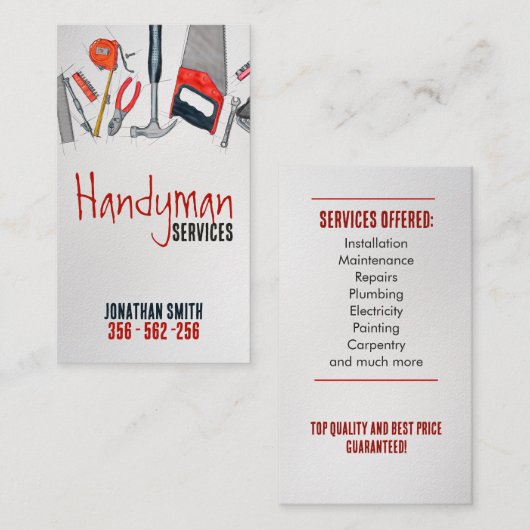 Carte De Visite Handyman (Devant / Derrière)