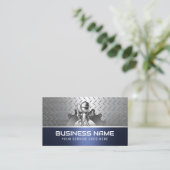 Carte De Visite Handyman Auto Réparation Blue Metal Mécanique (Debout devant)