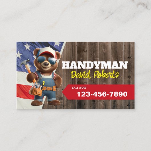 Carte De Visite Handyman Bear Repair Service d'entretien Patriotiq (Devant)