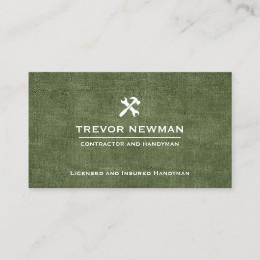 Carte De Visite Handyman Carpenter Construction Grunge vert olive (Devant)