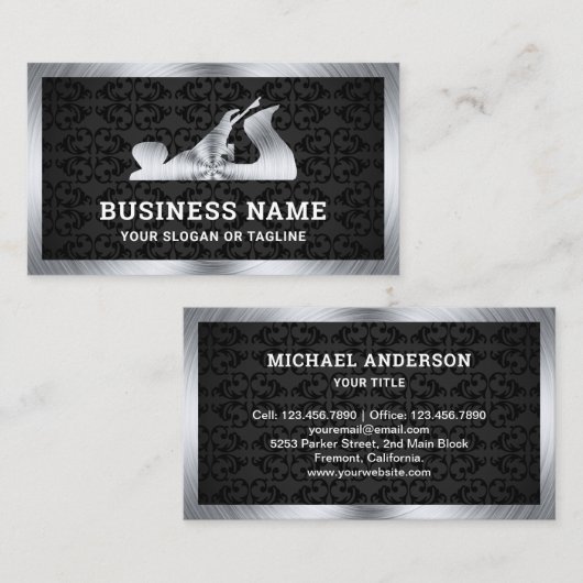 Carte De Visite Handyman Carpenter noir en acier Damask (Devant / Derrière)