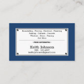 Carte De Visite Handyman Construction Marine Bleu Personnalisé Mod (Dos)