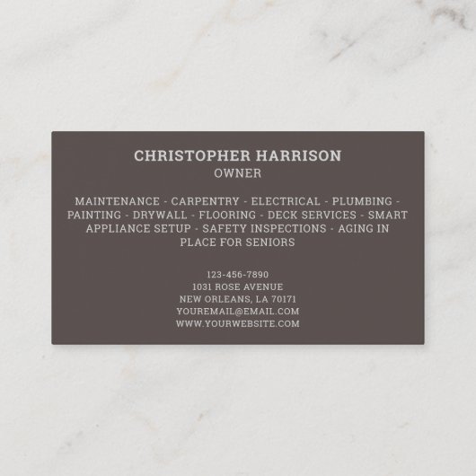 Carte De Visite Handyman Construction Service de réparation Acier  (Dos)