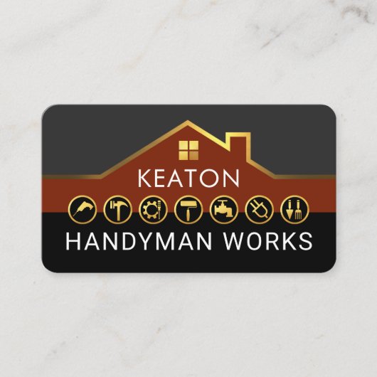 Carte De Visite Handyman Construction Service Gold Rooftop (Devant)