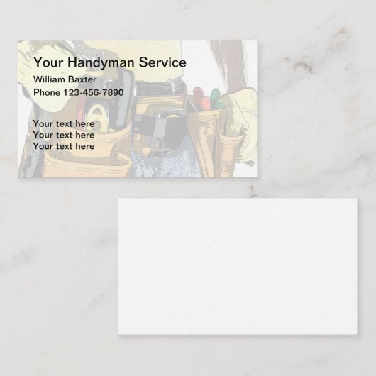 Carte De Visite Handyman, le thème de la ceinture d'outils (Devant / Derrière)