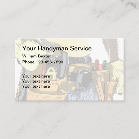 Carte De Visite Handyman, le thème de la ceinture d'outils (Devant)
