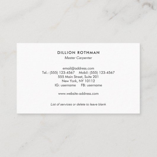 Carte De Visite Handyman moderne / Outils de charpentier Accueil A (Dos)