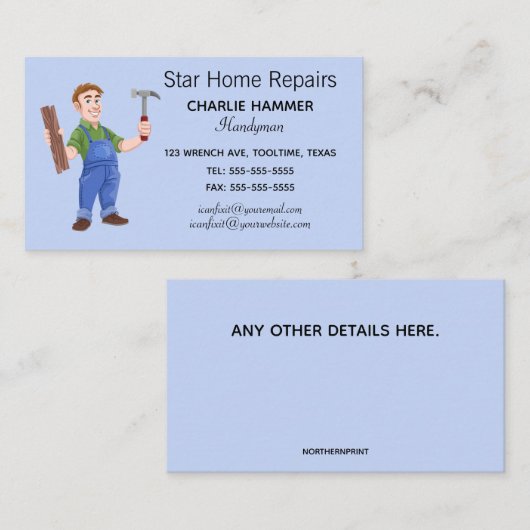 Carte De Visite Handyman modifiable (Devant / Derrière)