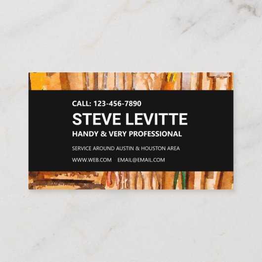 Carte de visite Handyman - Outils Mur sur Noir (Dos)
