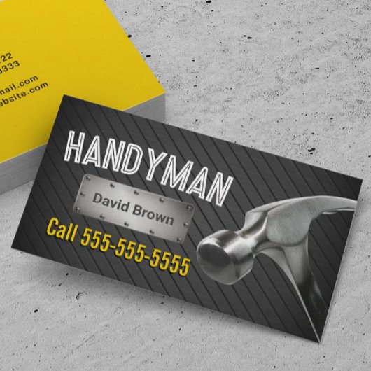 Carte De Visite Handyman Professionnel Big Hammer Noir & Or