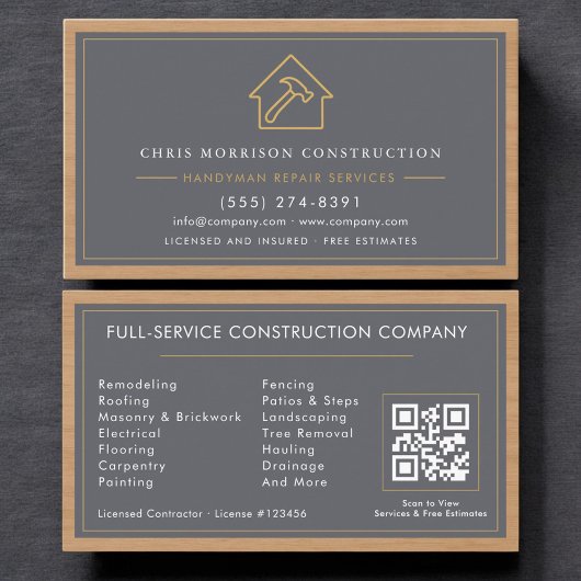 Carte De Visite Handyman QR Code Wood Construction Professional