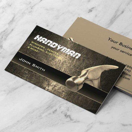 Carte De Visite Handyman réparateur professionnel Gold Hammer