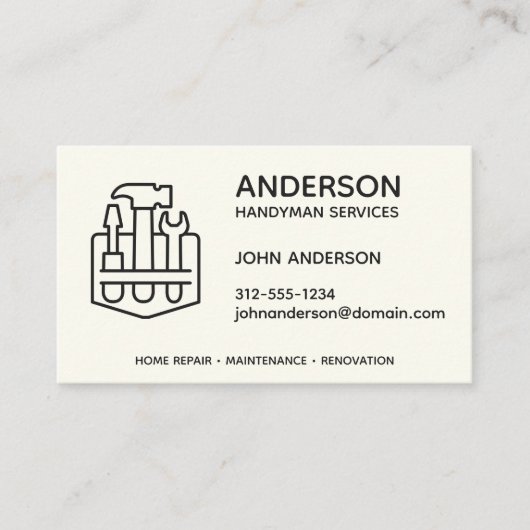 Carte De Visite Handyman Réparation à domicile Business Black Cust (Devant)