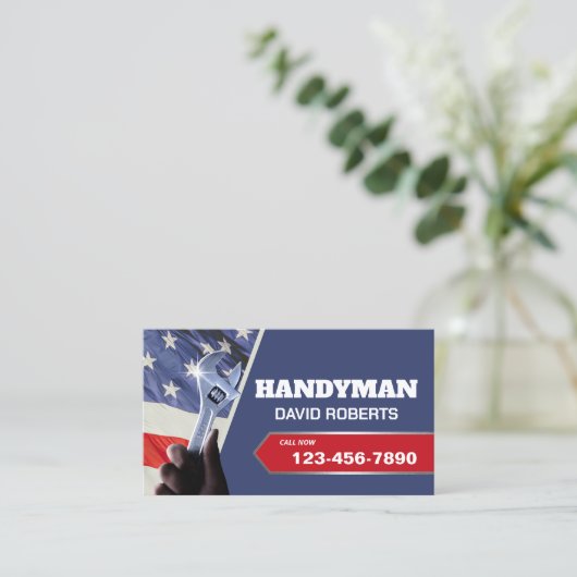 Carte De Visite Handyman Réparation Maintenance Plumbing Patriotiq (Debout devant)
