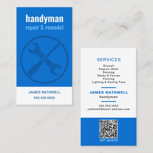 Carte De Visite Handyman Réparations Remodel | Code QR (Devant / Derrière)