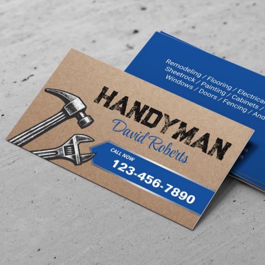 Carte De Visite Handyman Service de réparation et d'entretien bleu