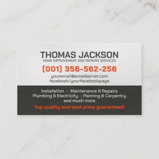 Carte De Visite Handyman Services Cool simple (Dos)