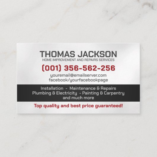 Carte De Visite Handyman Services Cool simple (Dos)