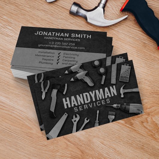 Carte De Visite Handyman services grayscale outils grunge