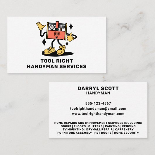 Carte De Visite Handyman Services Home Réparation Toolkit Retro Ma (Devant / Derrière)