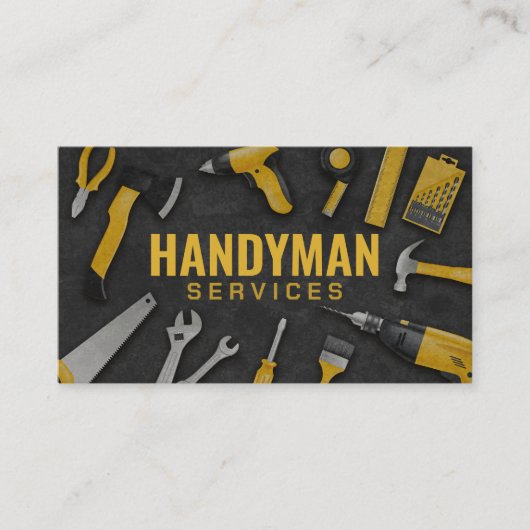 Carte De Visite Handyman services outils jaunes grunge (Devant)