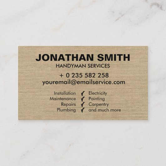 Carte De Visite Handyman services simple grungy noire (Dos)