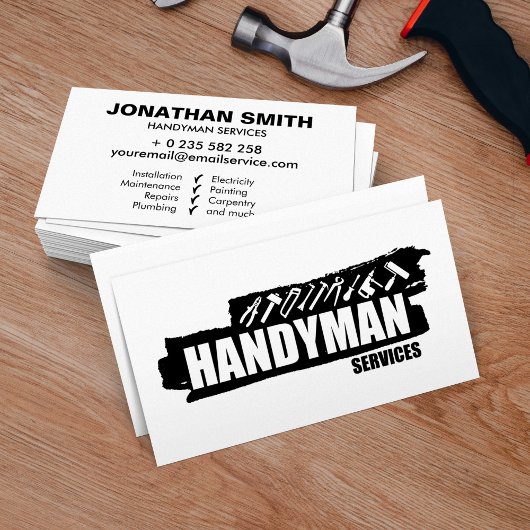 Carte De Visite Handyman services simple noir et blanc