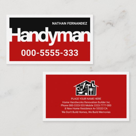 Carte De Visite Handyman Signage Frame Builder (Devant / Derrière)