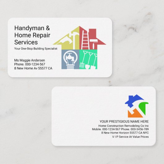 Carte De Visite Handyman Tools Building Home Entrepreneur (Devant / Derrière)