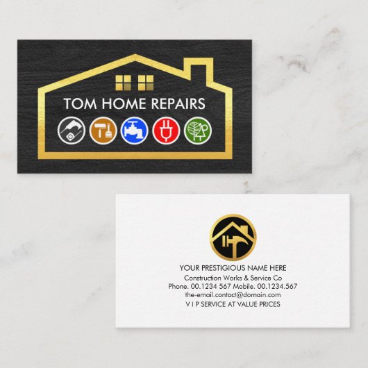 Carte De Visite Handyman Tools Gold Building Frame (Devant / Derrière)