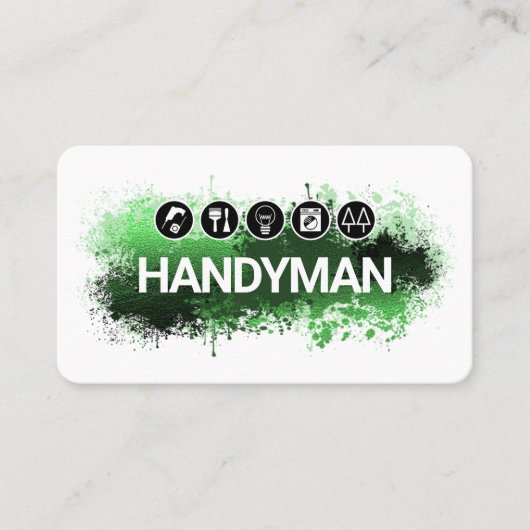 Carte De Visite Handyman Tools Green Paint Splatter (Devant)