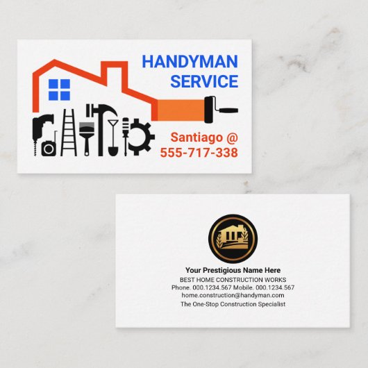 Carte De Visite Handyman Tools Home Frame Building (Devant / Derrière)
