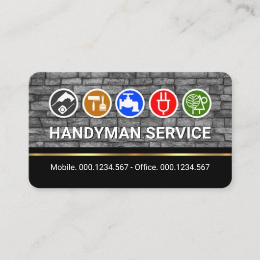 Carte De Visite Handyman Tools On Bricks Gold Line (Devant)