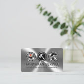 Carte De Visite Handyman Tools On Silver Metallic Layer (Debout devant)